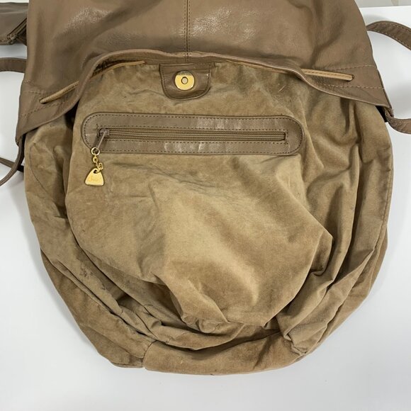 Brio! Taupe Leather Bucket Shoulder Bag Drawstring Adjustable Strap VTG 80s 90s - Picture 12 of 15